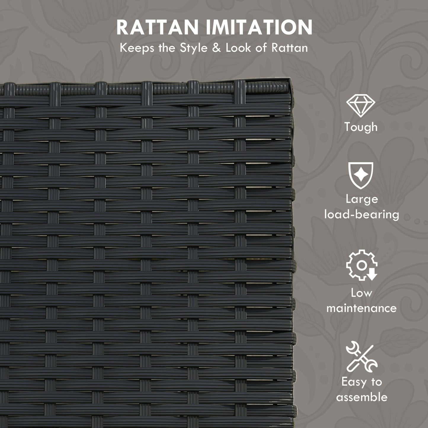 Garden Set with 2 Chairs, Sofa and 2 Coffee Tables with Cushions and Glass Top, Black