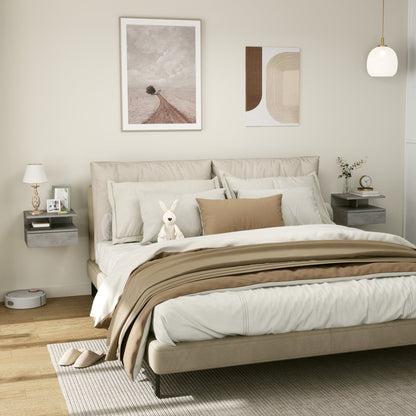 Set of 2 Suspended Bedside Tables for the Bedroom with Drawer and Wooden Shelf 35x32x22.5cm, Gray