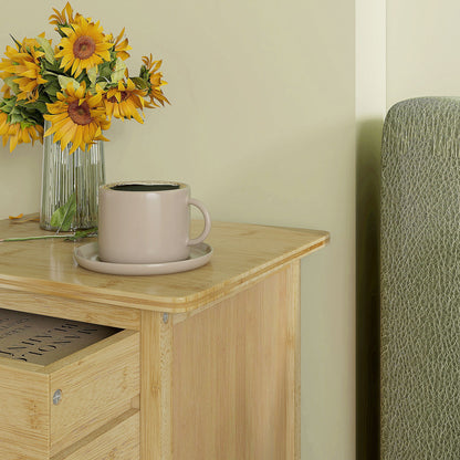 Set of 2 Nordic Style Bedside Tables with 2 Drawers and Lower Shelf, Bamboo, 40x34x60 cm