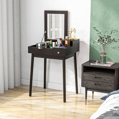 2 in 1 Dressing Table with Folding Mirror and 2 Drawers, 60x50x85.5 cm, Black