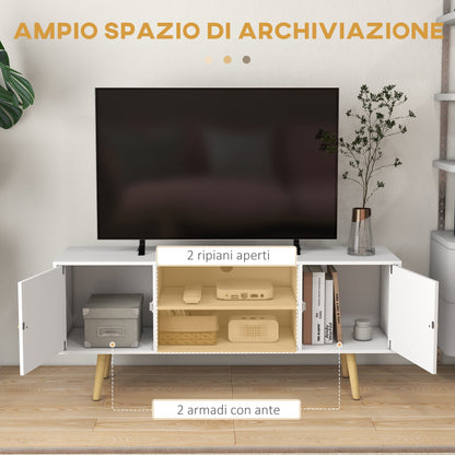 55" max TV Stand with 2 Cabinets and 2 Open Shelves, in Wood and Chipboard, 120x34x50 cm, White