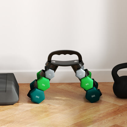 Dumbbell Set with Stand, 3 Pairs of Weights: 2 x 1 kg, 2 x 3 kg, 2 x 5 kg, Multicolored