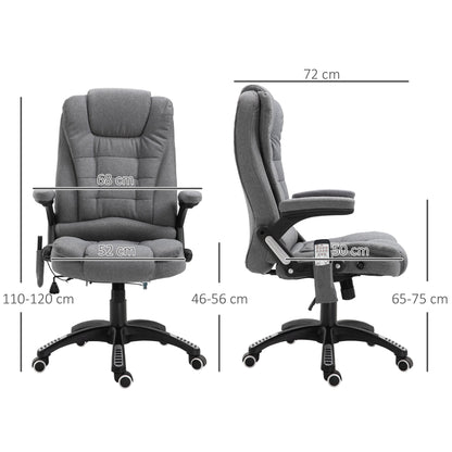 6-Point Vibration Massage Office Chair with Rocking Function and Heat, Reclining Office Chair with Adjustable Height, Remote Control and Side Pocket in Fabric, Grey