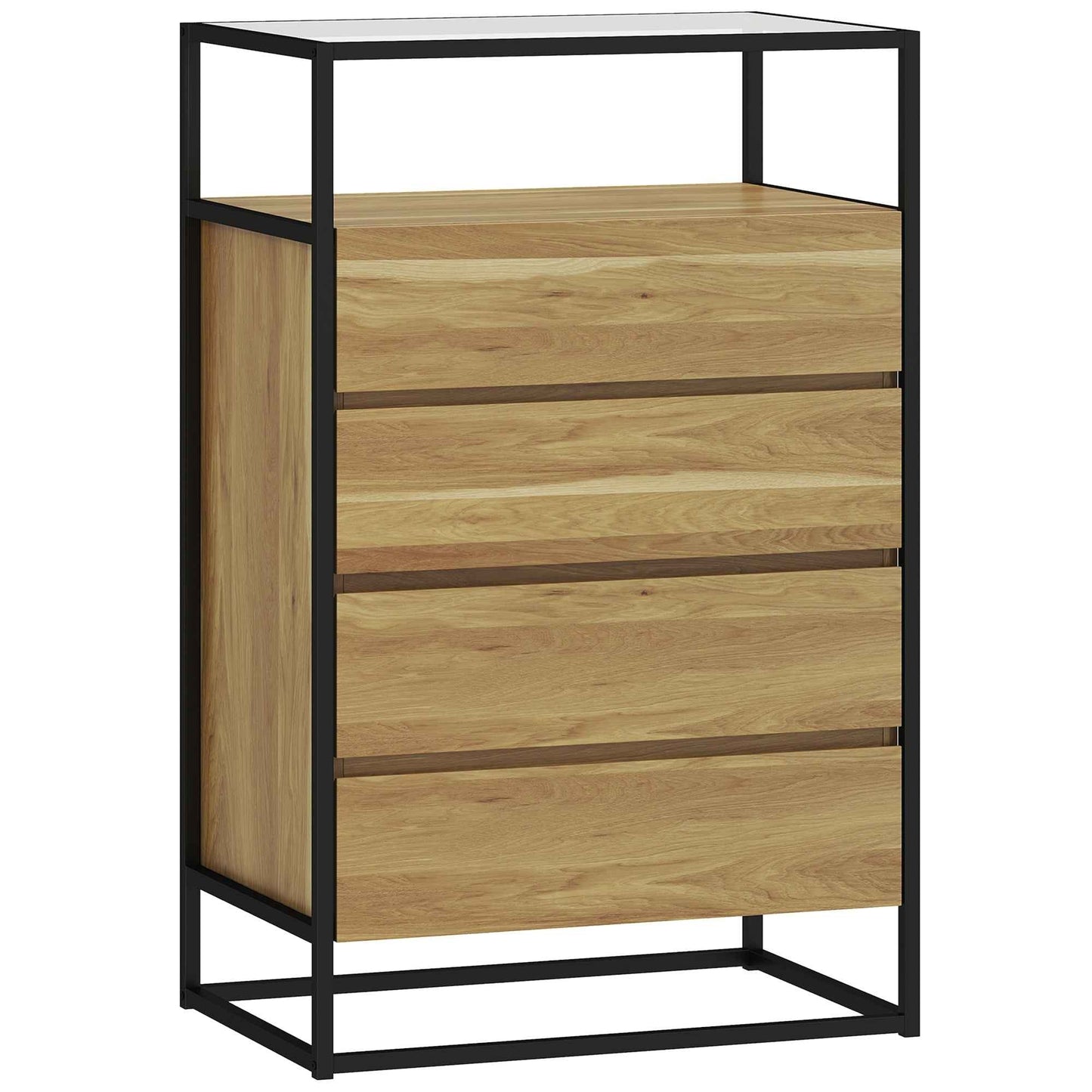 4-Drawer Chest with Open Shelf in Steel and Glass