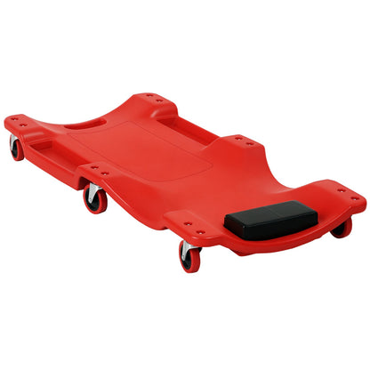 Mechanic's Trolley with Padded Headrest and 2 Side Trays in Red Plastic, 100x48x12 cm