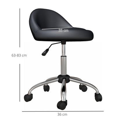 Stool with Wheels, Swivel Seat, Adjustable Height and PU Faux Leather Upholstery, Black