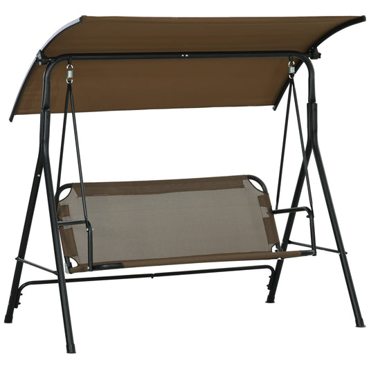 3 Seater Garden Swing with Adjustable Cover, Steel and Polyester, 172x110x153 cm, Brown and Grey