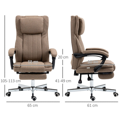 Massage Office Chair with Footrest and Remote Control, in Linen Effect Fabric, 65x61x105-113 cm, Brown