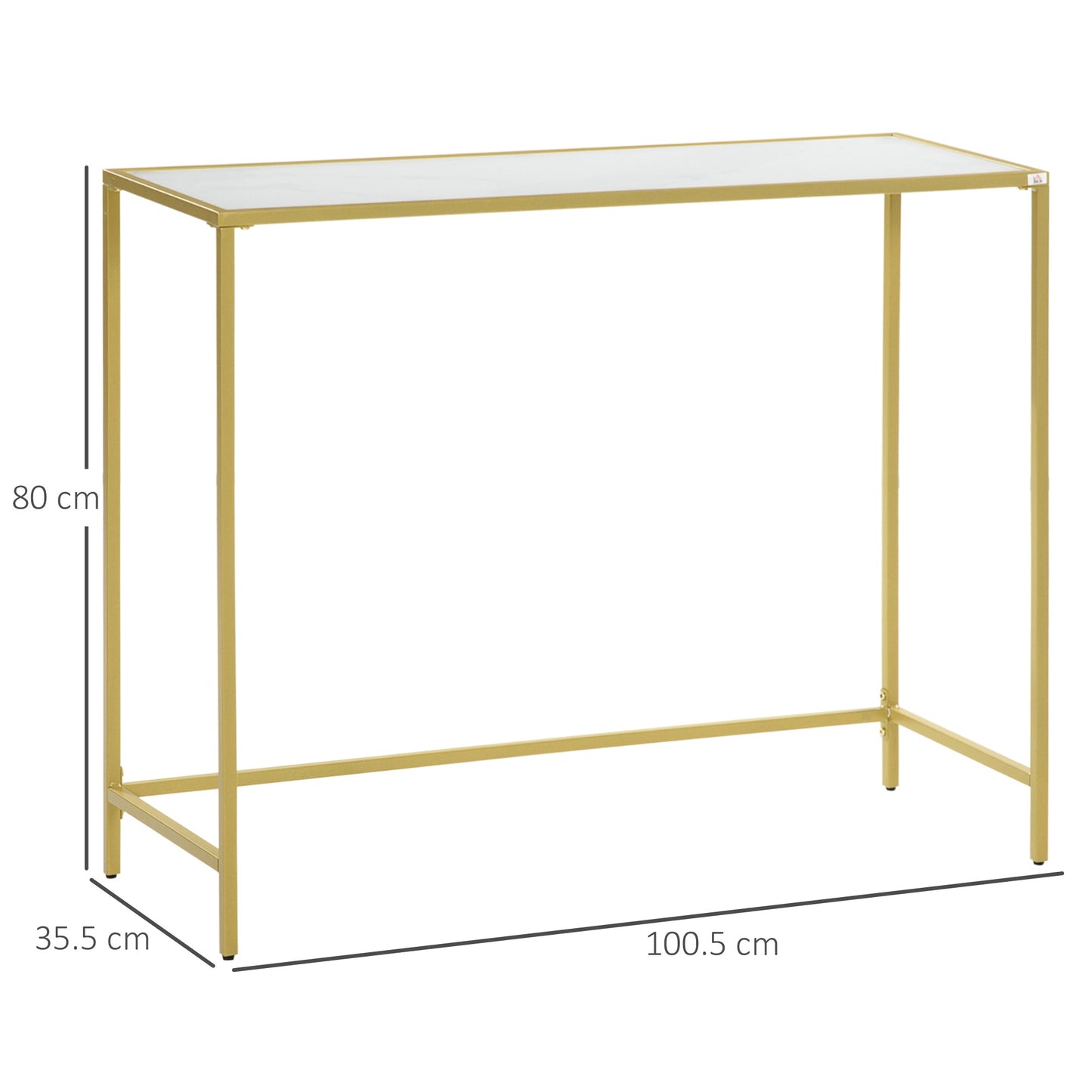 Console Table for Entrance in Steel and Tempered Glass, 100x35.5x80cm, White and Gold
