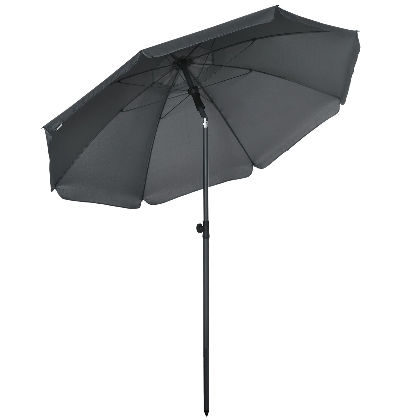 Beach Umbrella 1.8x2 m, in Polyester and Steel with 8 Ribs and 45° Reclining, Grey