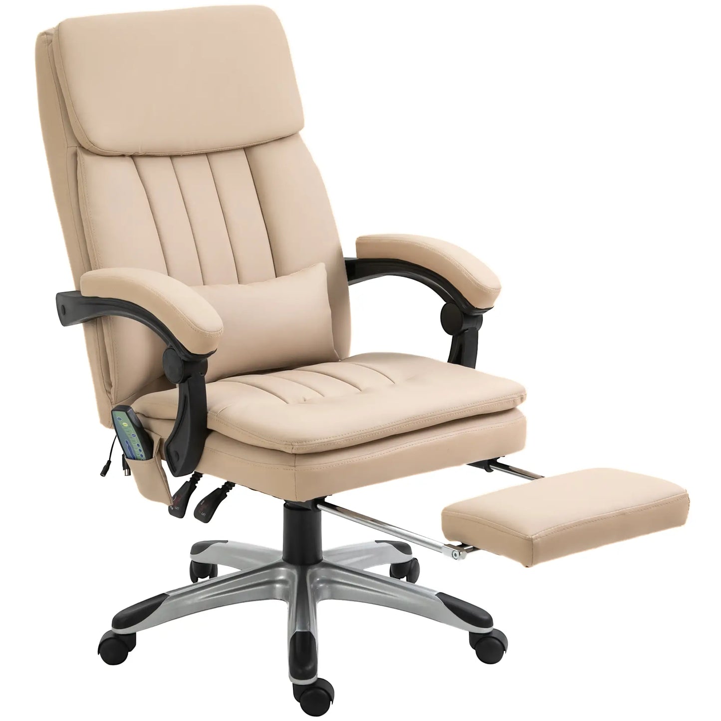 Office Massage Chair, Height Adjustable and Reclining PU Leather, 67x69x106.5-114.5cm Beige