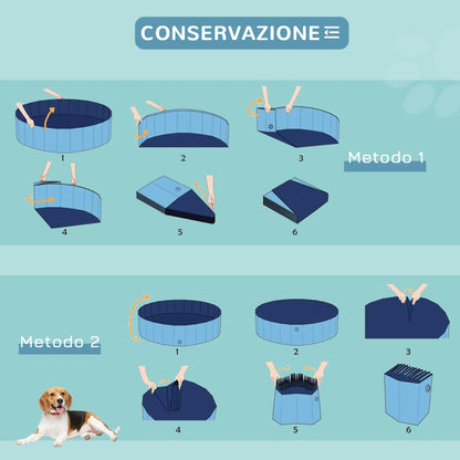 Foldable Plastic Dog Pool with Stable Edge for Pets, Ø80 x 20 cm, Blue