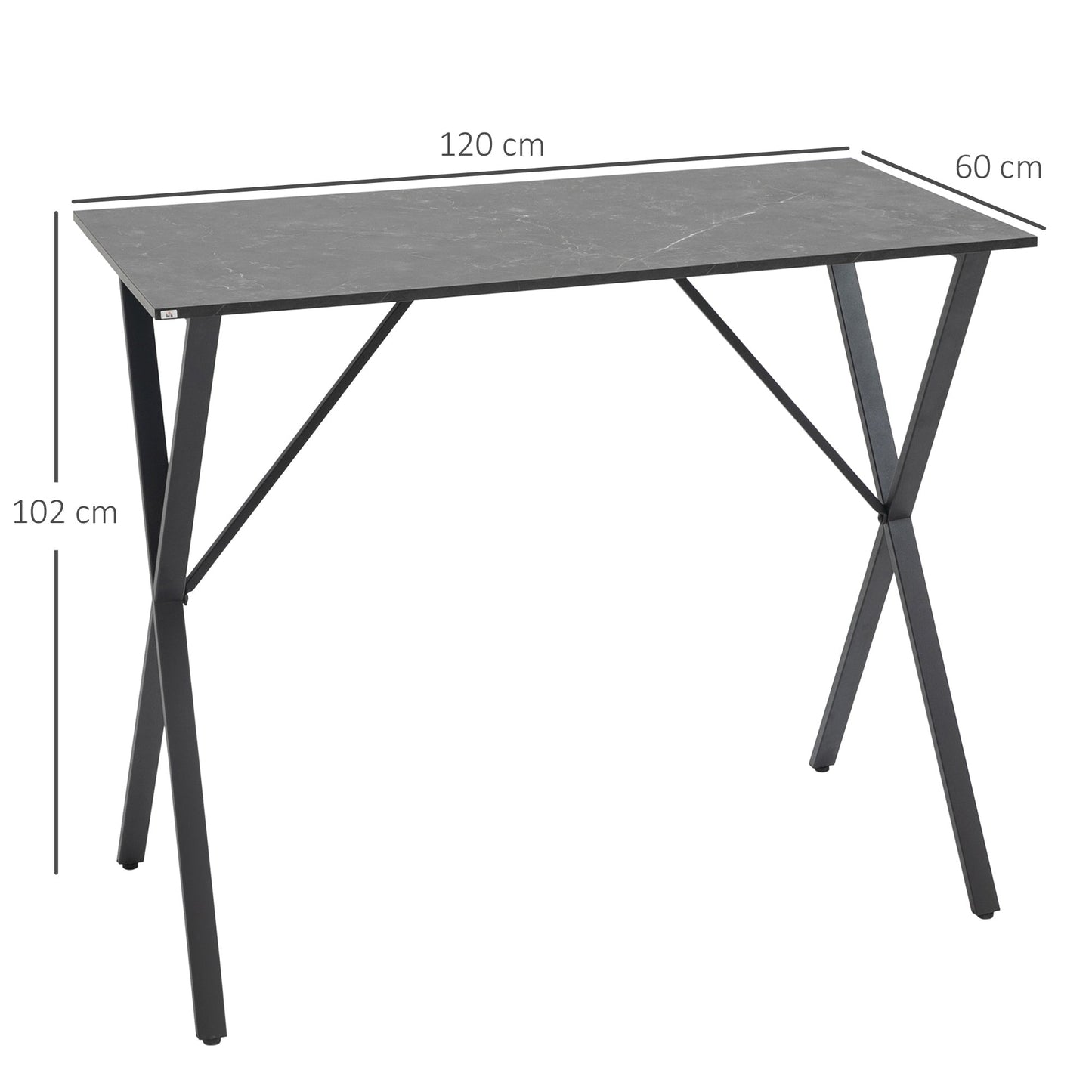 Industrial Style Bar Counter High Table Marble Effect, Wood and Steel 120x60x102 cm, Black