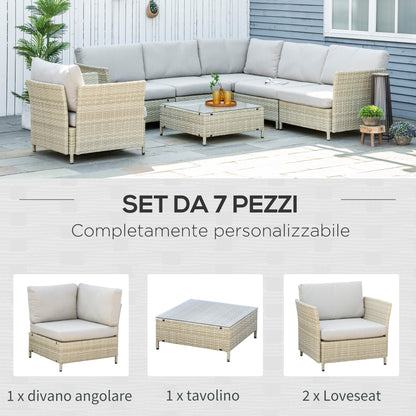 SOFIJA  - 7 Piece Modular PE Rattan Garden Lounge Set with Cushions, Beige