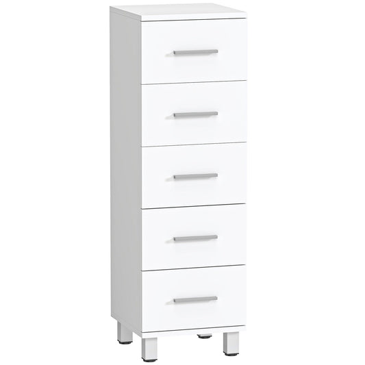 5-Drawer Chest of Drawers for Bedroom and Living Room, FSC Wood, 30x30x95 cm, White