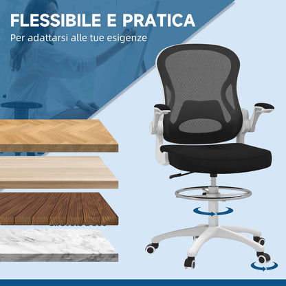 Ergonomic Office Chair in Breathable Fabric with Adjustable Height and Folding Armrests, 59x65x110-130 cm