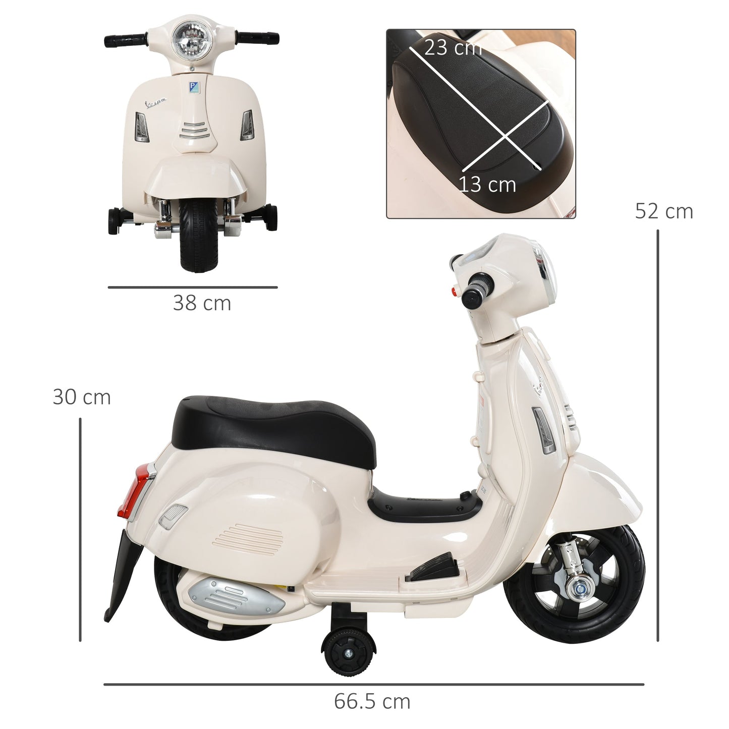 Officially Licensed Kids Electric Scooter, 6V Battery, Headlights and Horn, for Children 18-36 Months, White, 66.5x38x52cm