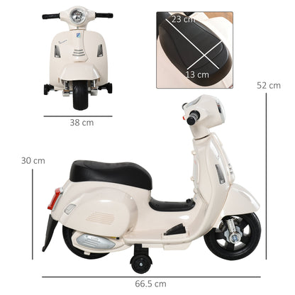 Officially Licensed Kids Electric Scooter, 6V Battery, Headlights and Horn, for Children 18-36 Months, White, 66.5x38x52cm
