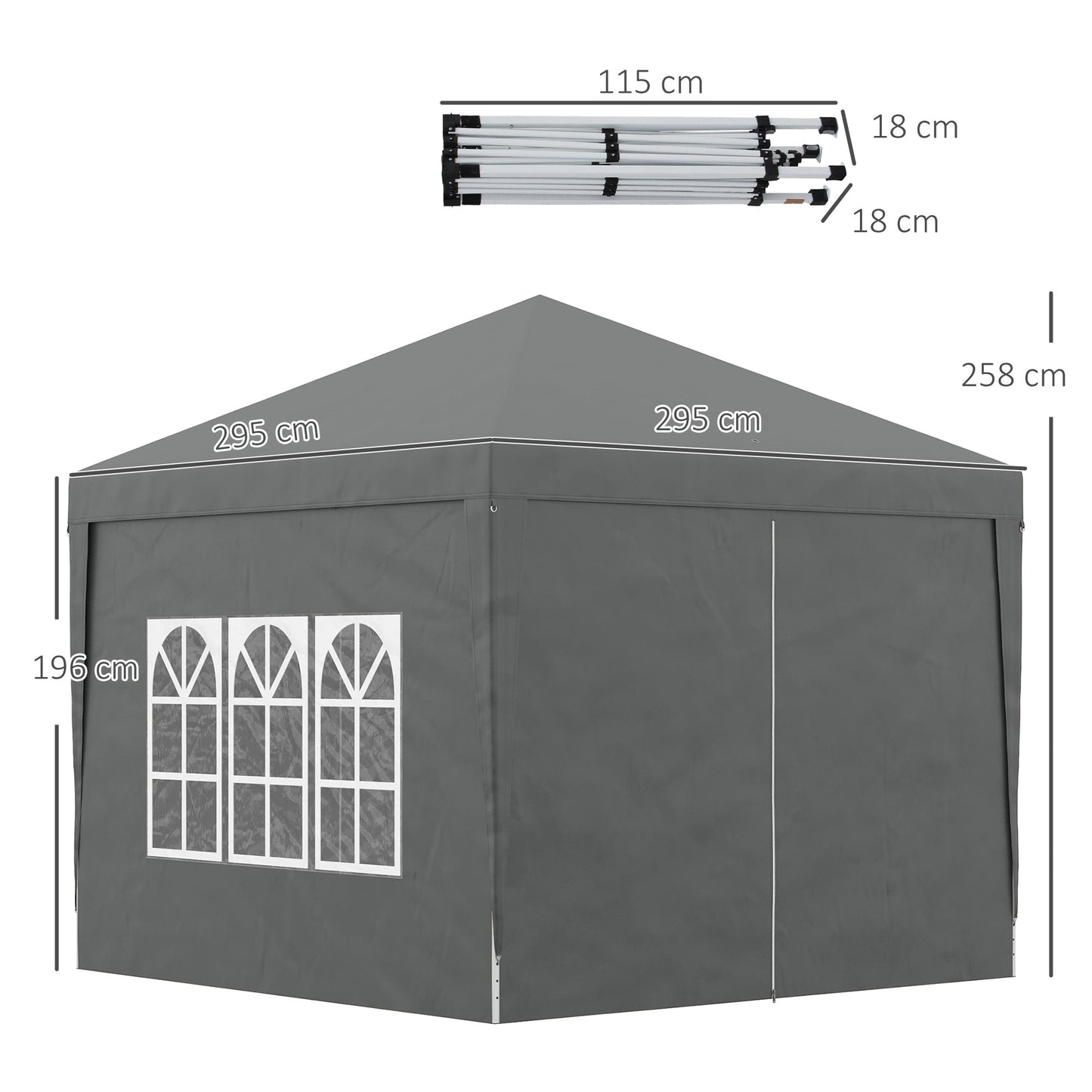 3x3m Folding Outdoor Gazebo with 4 Side Panels, Steel and Oxford Fabric Grey