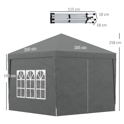 3x3m Folding Outdoor Gazebo with 4 Side Panels, Steel and Oxford Fabric Grey