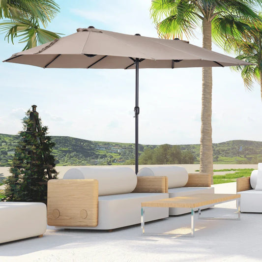 Double Garden Umbrella with Crank Opening, in Steel and Polyester, 460x270x240 cm