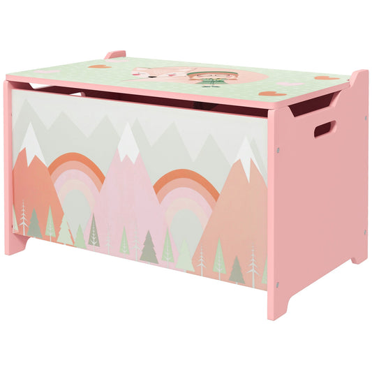 Children's Toy Storage Box with Lid and Safety Hinge in MDF, 60x37x39cm, Pink 4.8