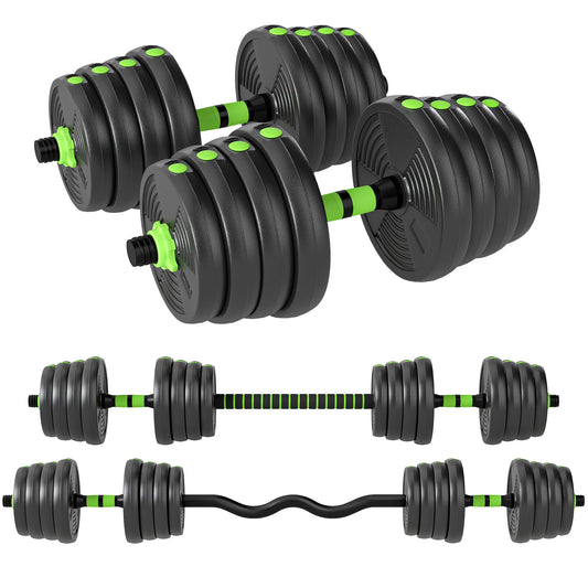 3-in-1 Barbell Set with 16 Weight Plates and Non-Slip Handle, 140x22x22 cm, Green