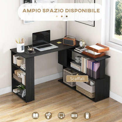 Corner Desk with 360° Swivel Top and 5 Shelves, 120x110x74.5 cm, Black