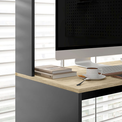 Modern Wooden Desk with Shelves and CPU Holder, 114x45x138cm, Grey and Natural Wood