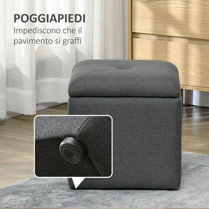 Soft Teddy Fabric Padded Storage Pouf for Living Room and Bedroom, 39x39x39cm, Grey