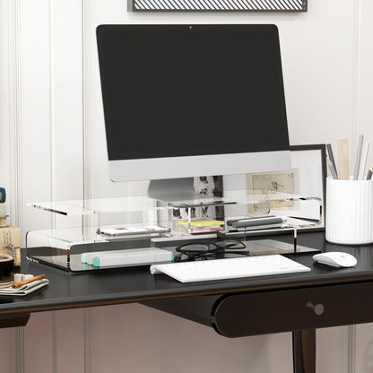 Acrylic PC Monitor Stand with Center Compartments, 57x19x11.5cm, Transparent