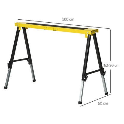Set of 2 Folding and Portable Work Stands with Non-Slip Worktop, Yellow and Black, for DIY