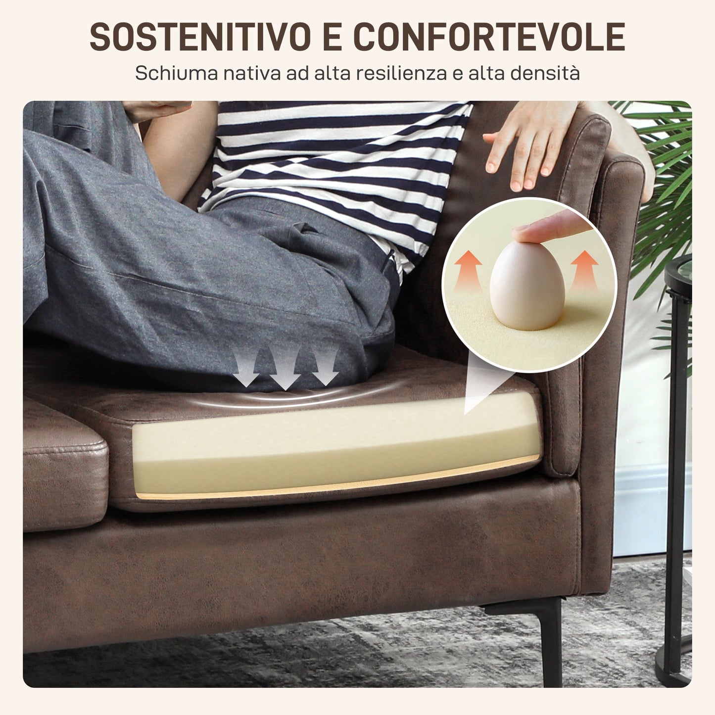 2-Seater Breathable Leather Sofa with Thick Padding and Metal Legs, 137x72x88 cm, Dark Brown