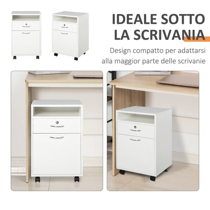 wooden office chest of office with 2 keys, drawer, locker and 4 wheels