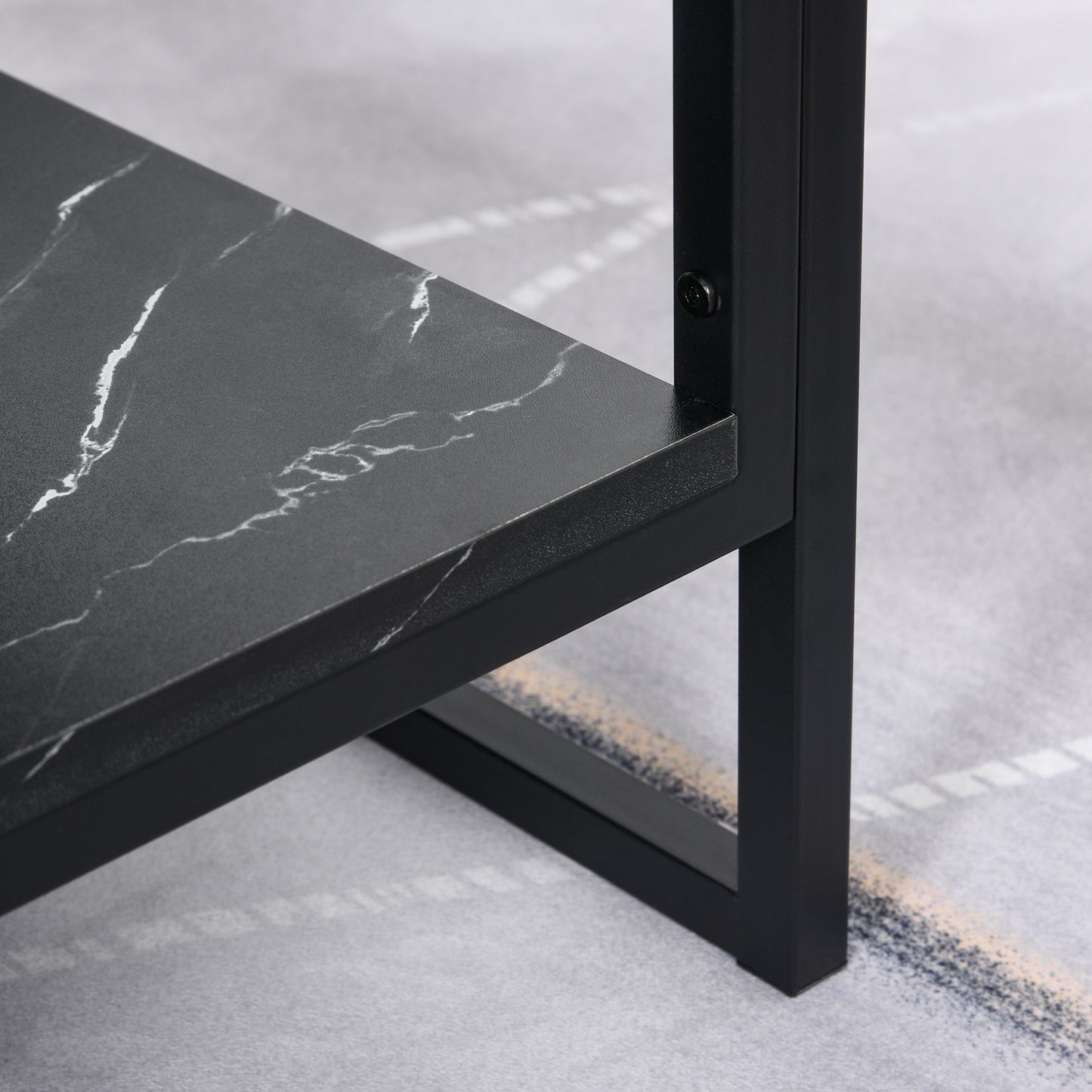 MALORCA | Black Marble Effect Coffee Table with Lower Shelf for Living Room or Office, 106x50x45cm