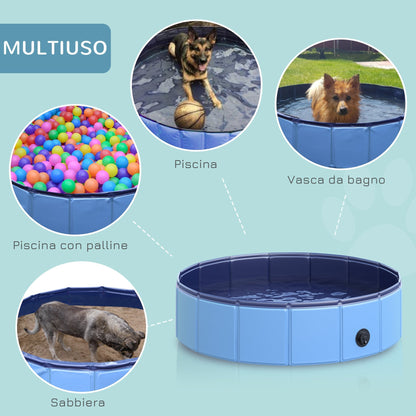 Foldable Plastic Dog Pool with Stable Edge for Pets, Ø80 x 20 cm, Blue