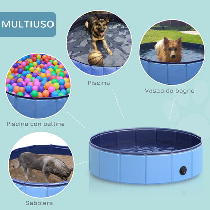 Foldable Blue Plastic Dog Pool with Stable Edge