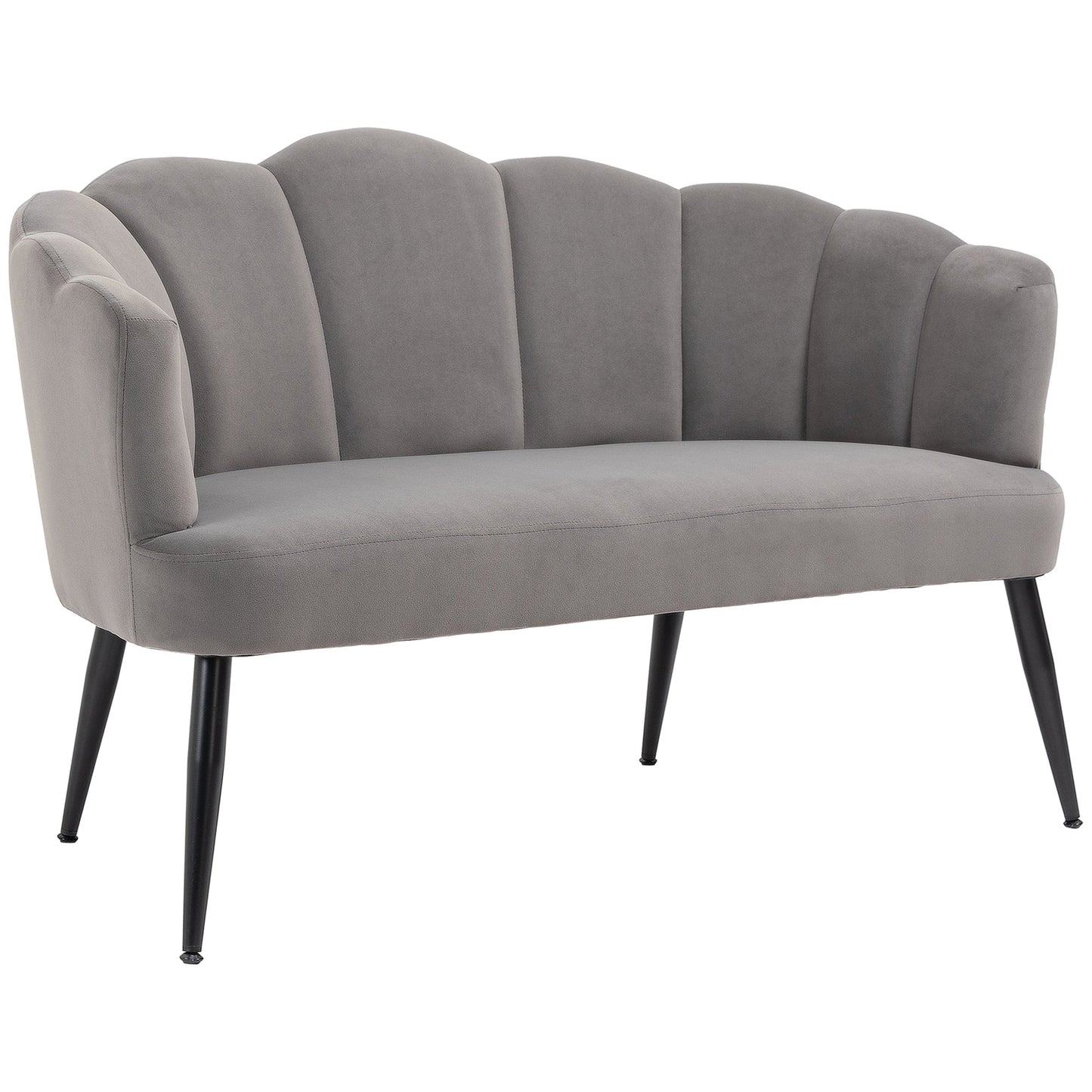 MADISON | 2 Seater Velvet Sofa with Metal Legs and Shell Backrest, 132x66x80cm, Grey
