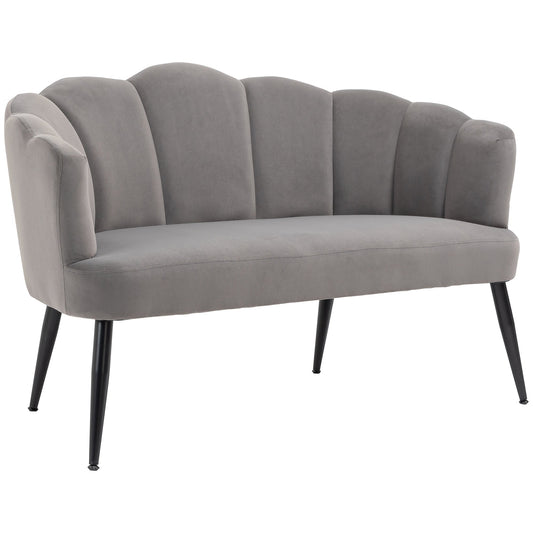 MADISON | 2 Seater Velvet Sofa with Metal Legs and Shell Backrest, 132x66x80cm, Grey