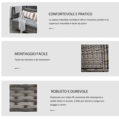 3 Seater Outdoor Sofa in Rattan (PE) with Padded and Removable Cushions, Garden/Terrace, 173x68x78cm