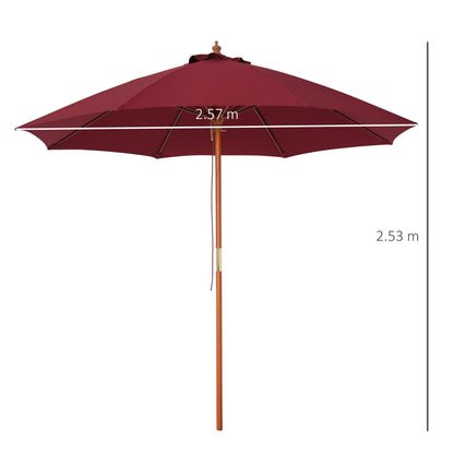 2.5x2.5m Garden Umbrella with Red Polyester Windproof Canopy and Wooden Pole