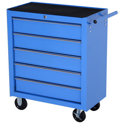 5 Drawer Workshop Trolley with Wheels Metal Blue, 67.5x 33 x 77cm