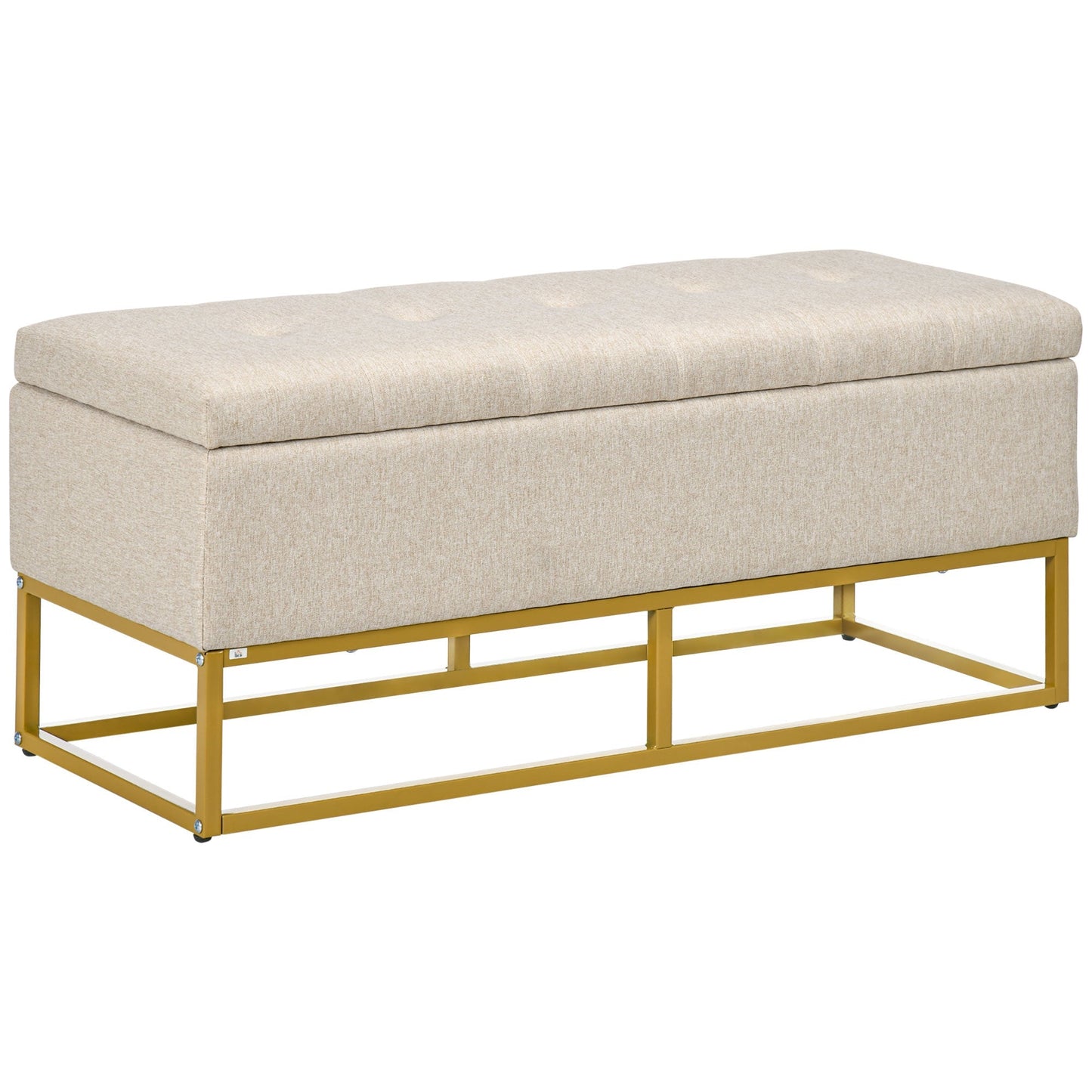 Quilted Polyester Storage Bench with Gold Steel Legs, 110x44x48cm, Beige