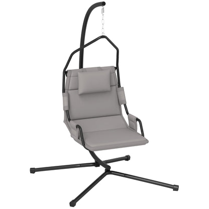 Padded Swing Hammock with Cushion, Hook and Chain, Steel and Polyester, 118x98x192 cm, Grey and Black