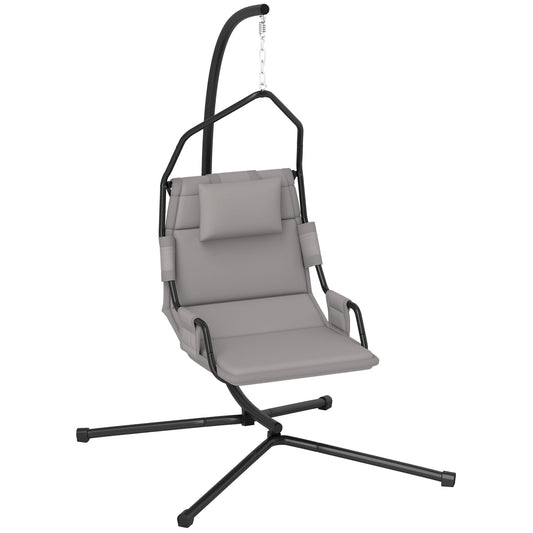 Padded Swing Hammock with Cushion, Hook and Chain, Steel and Polyester, 118x98x192 cm, Grey and Black