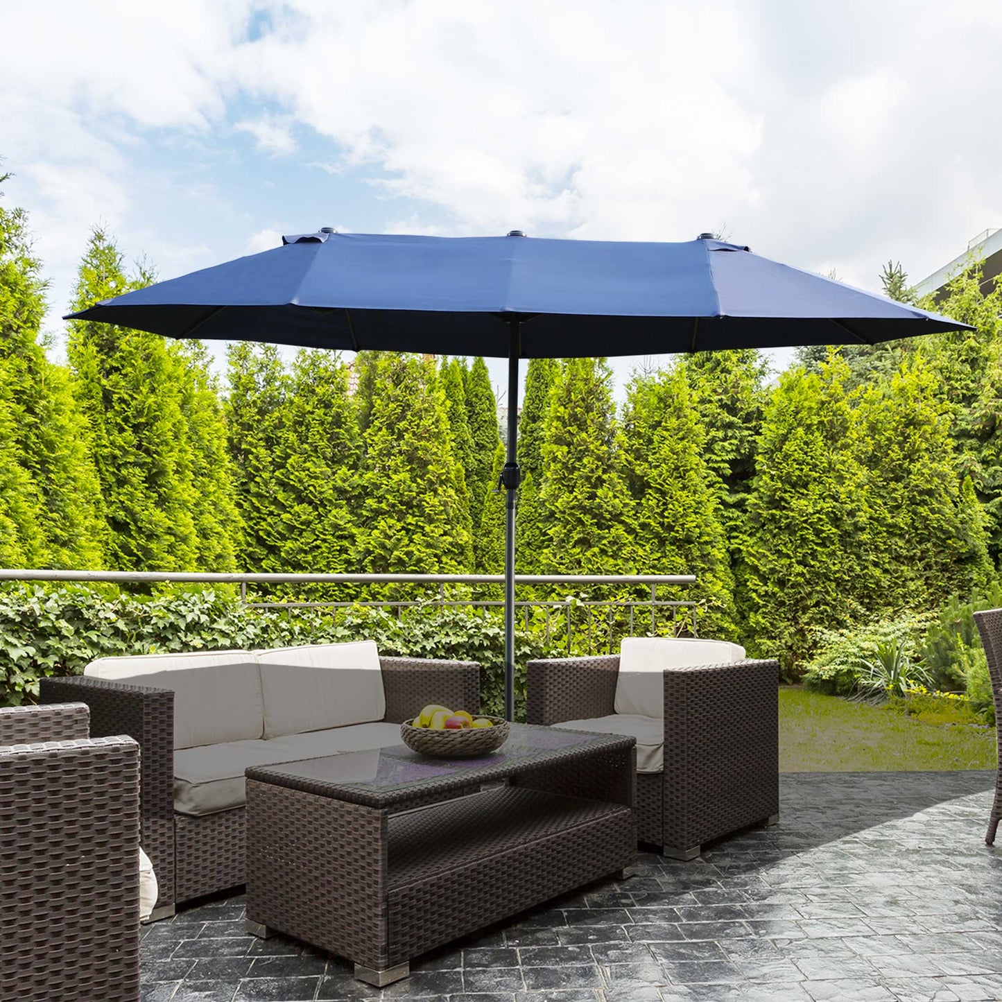 Double Garden Umbrella with Crank Opening, Steel and Polyester, 460x270x240 cm, Blue