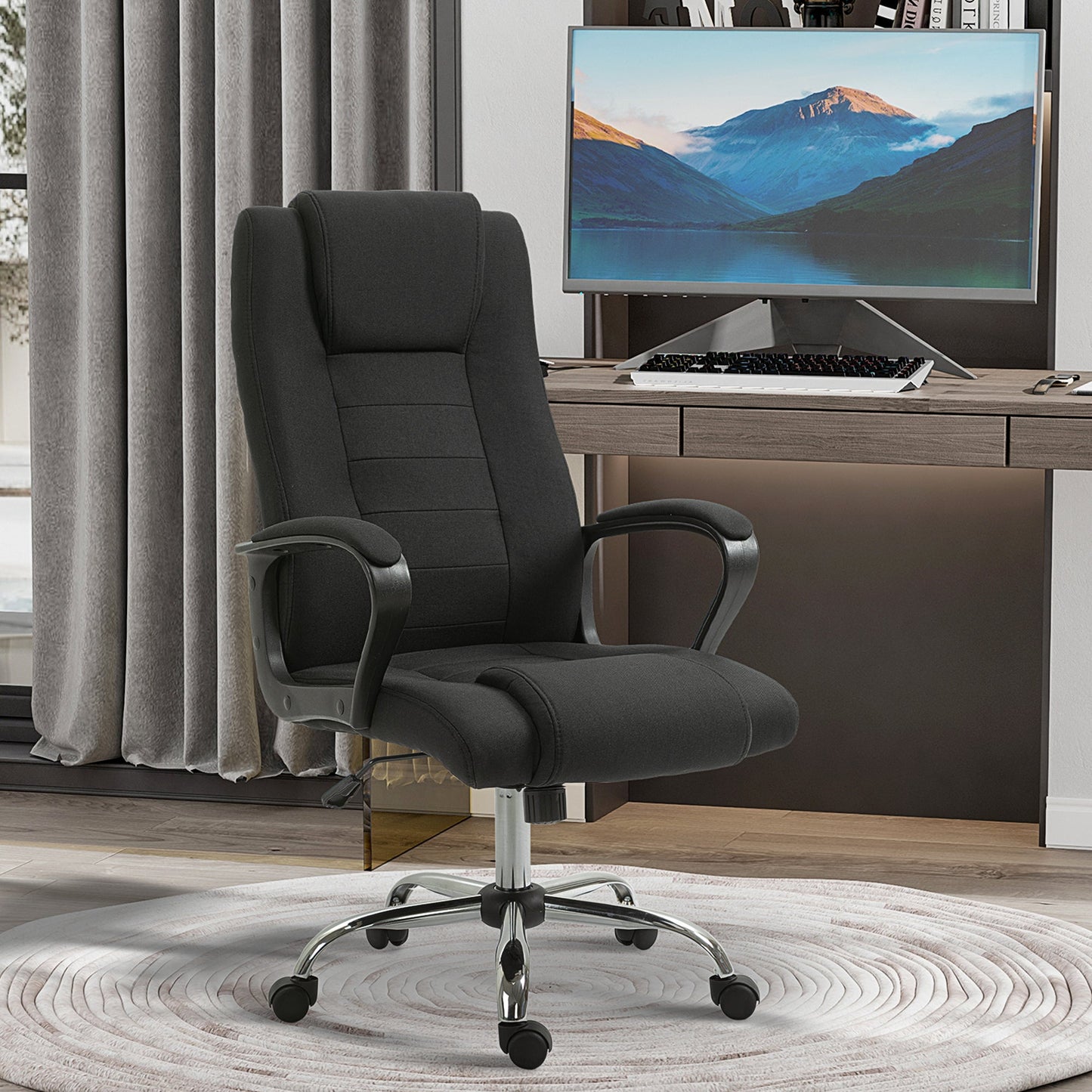 Ergonomic Office Chair, Rocking and Padded with Adjustable Height, 62x76x110-119 cm, Black