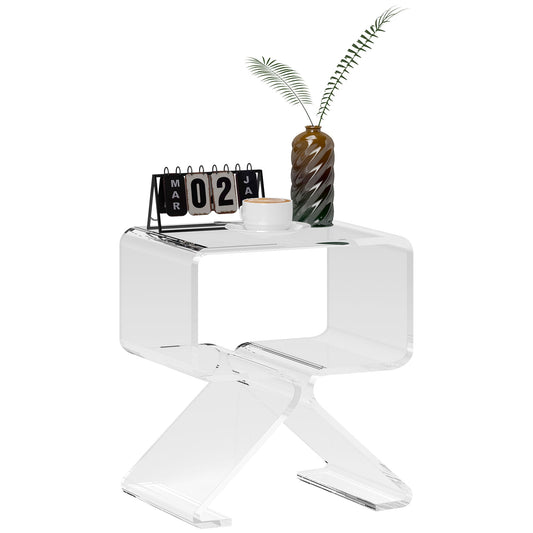 2-Tier Geometric Acrylic Coffee Table with Triangular Legs, 40x30x45cm, Transparent