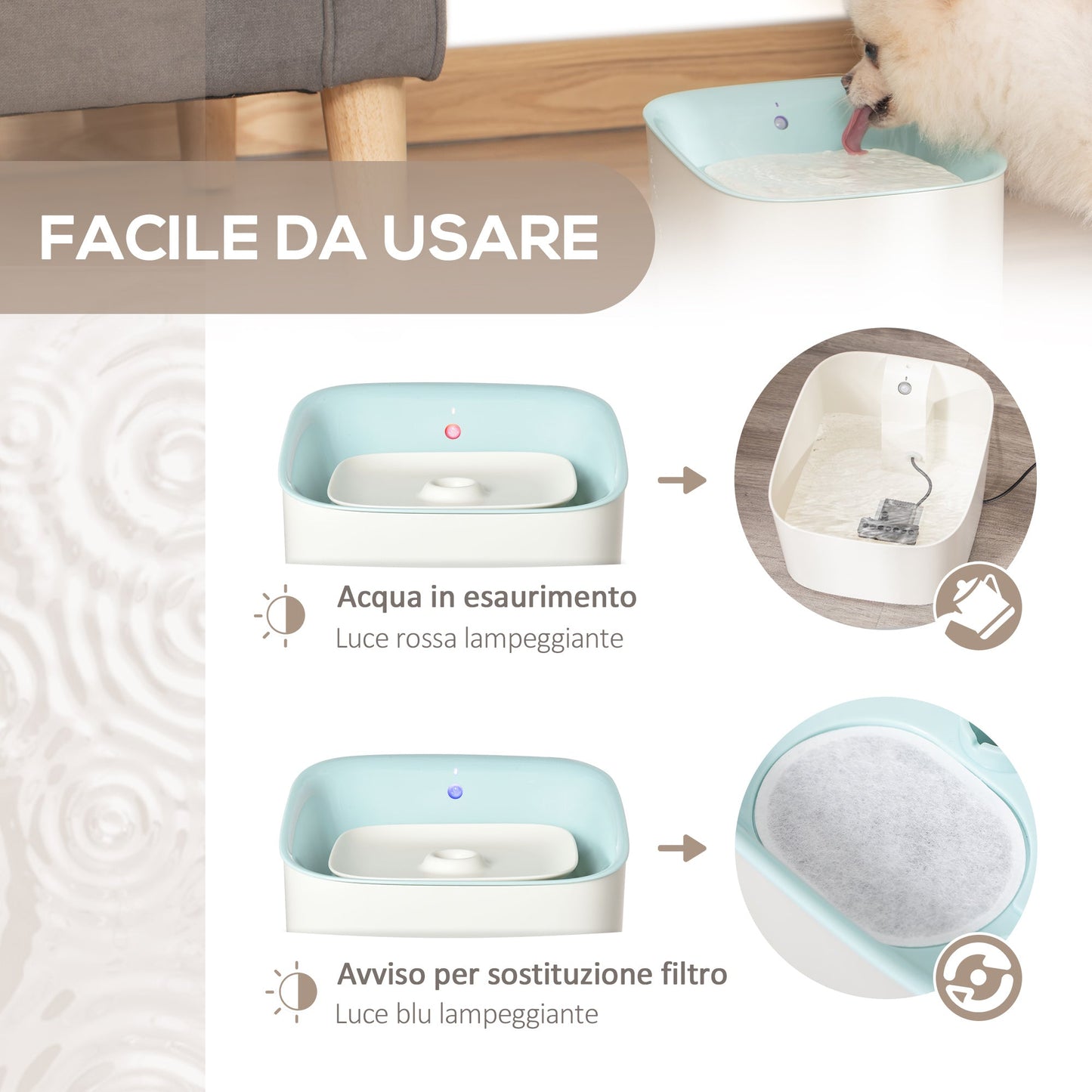 3L Cat and Dog Water Fountain with Carbon Filter, LED Light and Motion Sensor, White