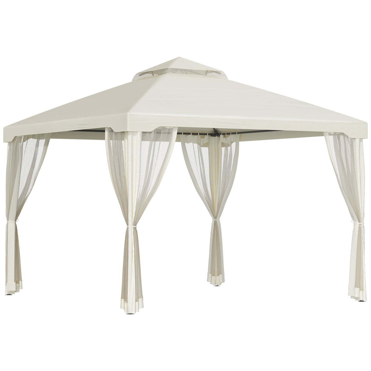 3x3m Garden Gazebo with Mosquito Net, Metal Frame and Polyester Cover, Beige